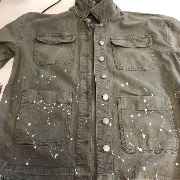 Splendid Women Cargo Military Paint Splatter Raw Hem jacket in EUC sz L - Picture 3 of 9